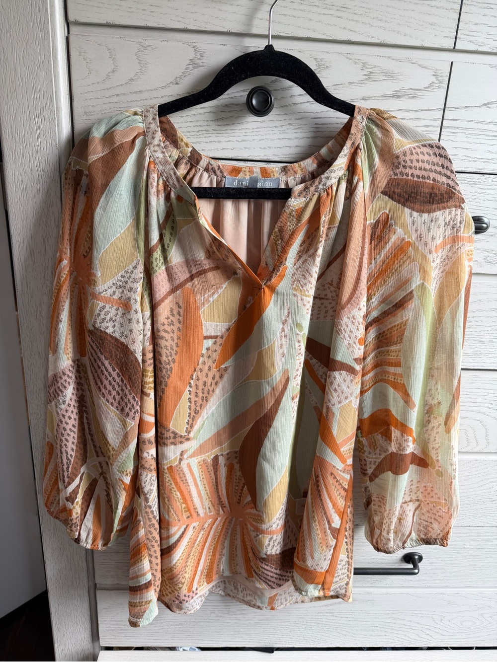 Daniel Rainn Flowing Abstract Print Blouse - Orange, Brown, Cream, Green
